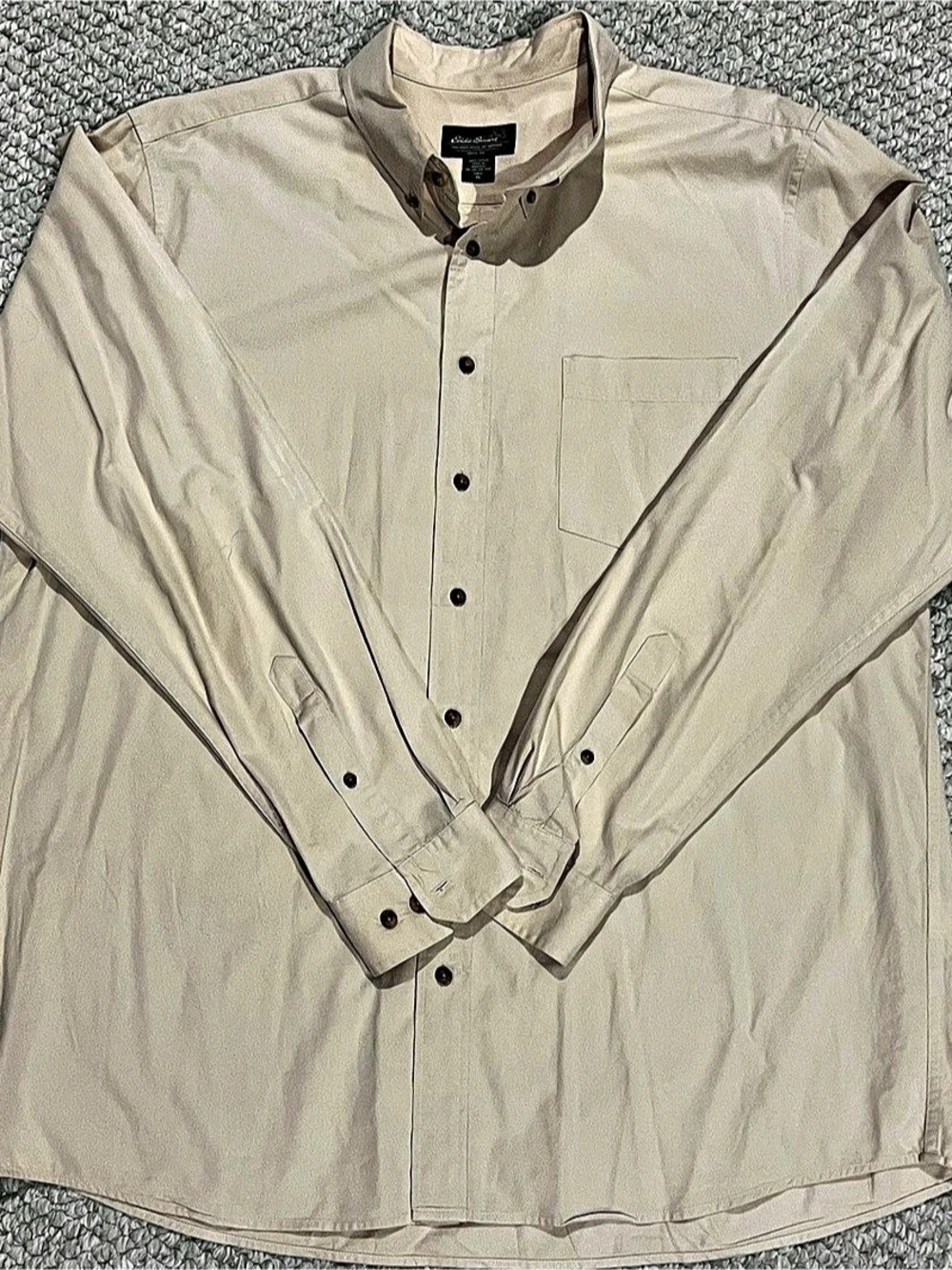 Eddie Bauer Shirt Mens XLT Beige Long Sleeve Button Down Casual Dress Cotton